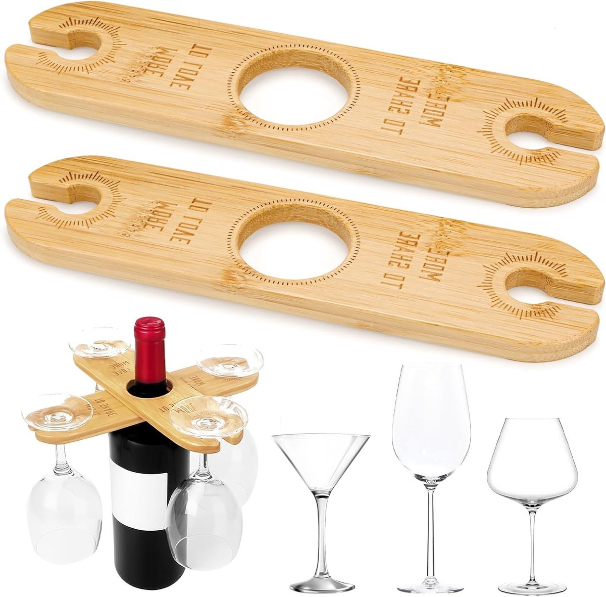 Houten Hangende Wijnglashouders, Kruisvormige Steun voor 4 Glazen, Draagbare Glazenstandaard voor Keuken, Bar en Picknick
