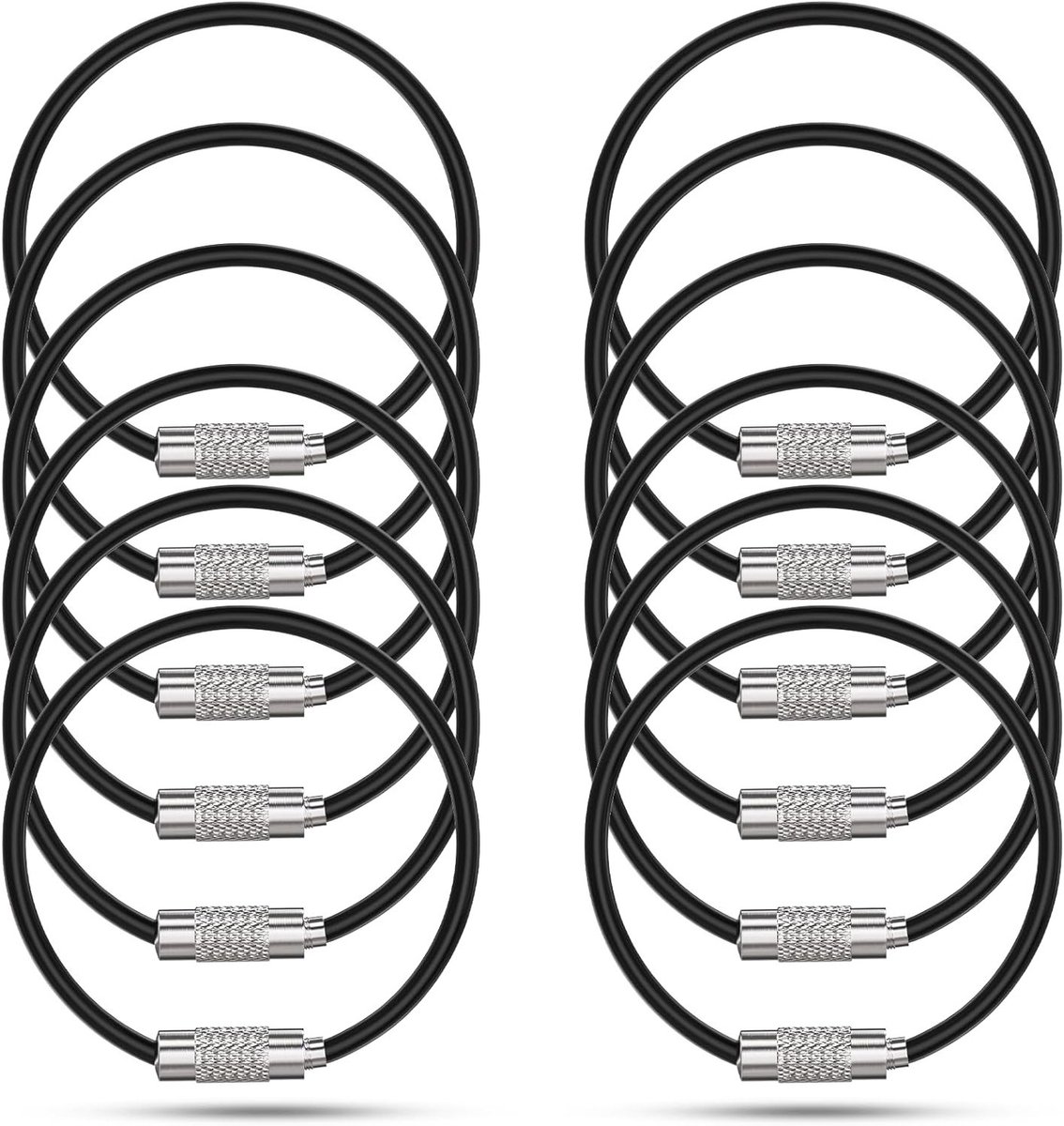 Draad sleutelring kabel van 12 cm - Roestvrijstalen sleutelring voor outdoor gebruik, heavy duty bagagelabel houder, beschikbaar in 6 kleuren en 12/20 stuks