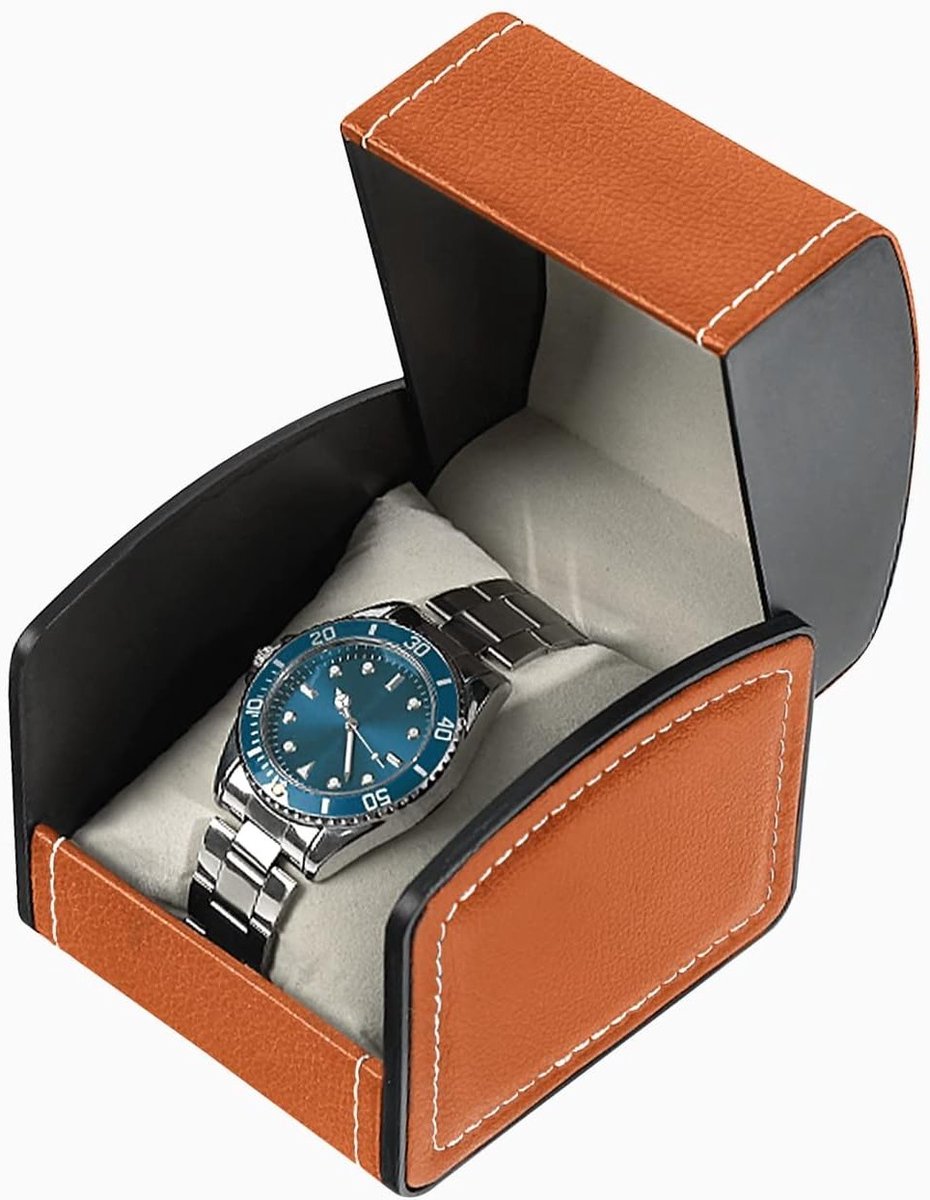 Enkele reis PU leren horloge opbergdoos, sieraden organizer met uitneembare kussen, portable vierkante horlogebox en armbandhouder voor de meeste horloges (bruin)