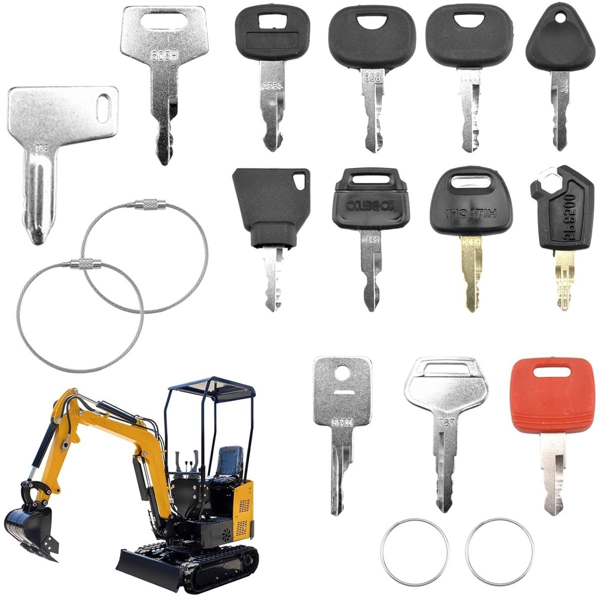 Set van 18 reserve sleutels voor bouwmachines, ontstekingssleutels, graafmachines en universele starterswitches