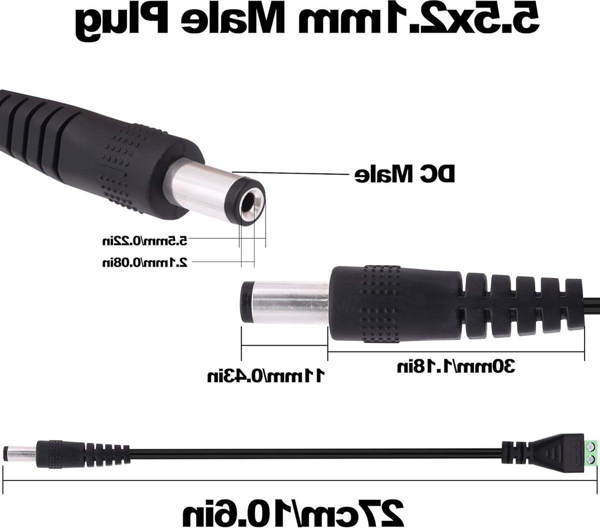 Screw Clamp Adapter Power Extension Kabel voor CCTV Beveiligingscamera's - 27cm - 2 Stuks - Solderless Connector, Vervangingskabel, DC 5.5mm x 2.1mm