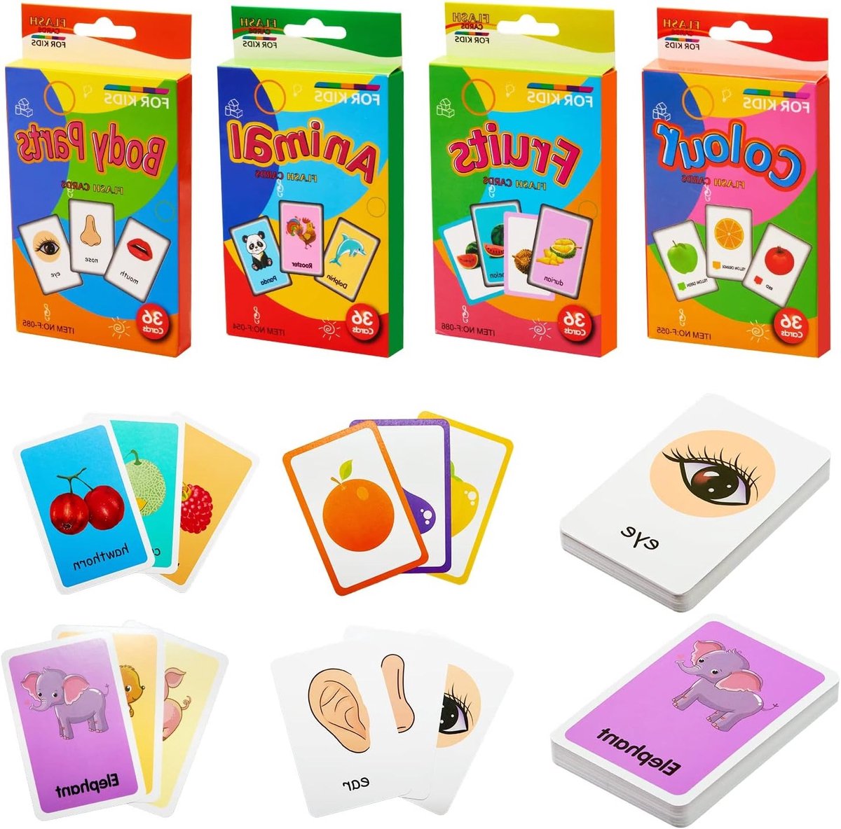 Educatieve Flashcards voor Kinderen - Kleurige Foto Kaarten voor Leren van Dieren, Kleuren en Lichaamsdelen - Stimuleer Taal en Cognitie met 144 Stuks