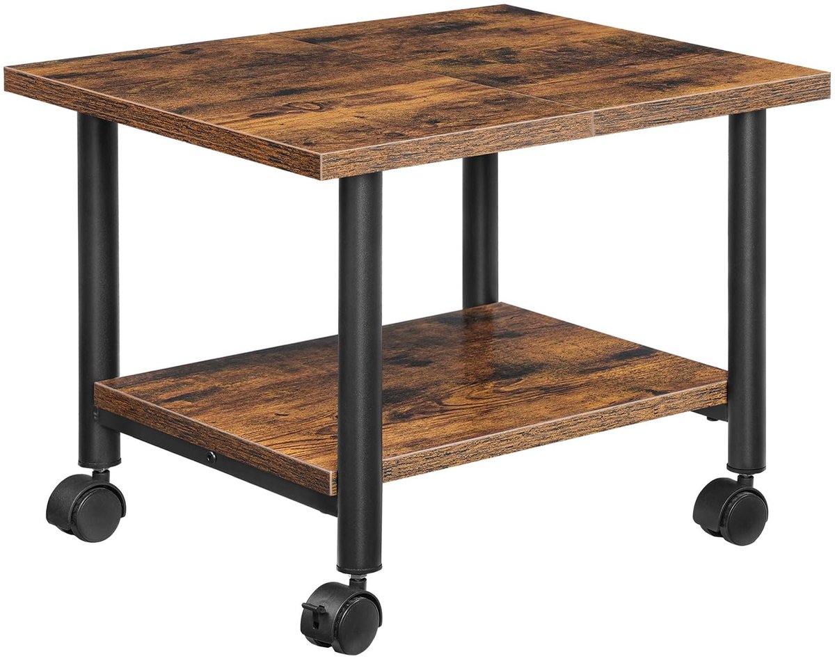 Seb3 - Printer Stand - Printer Cart - Met opbergruimte - Retro bruin en zwart - Onder bureaus - 2-laags ontwerp - Geschikt voor kantoor en thuis