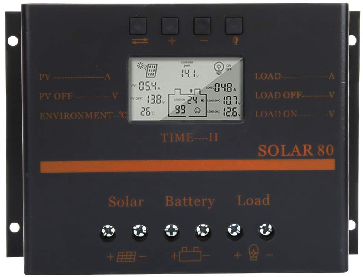 SPHProducts - Solar Charge Controller - 80A - LCD Display - 12V 24V - Zonnepaneel Oplader - Automatische Detectie - Voor Auto's