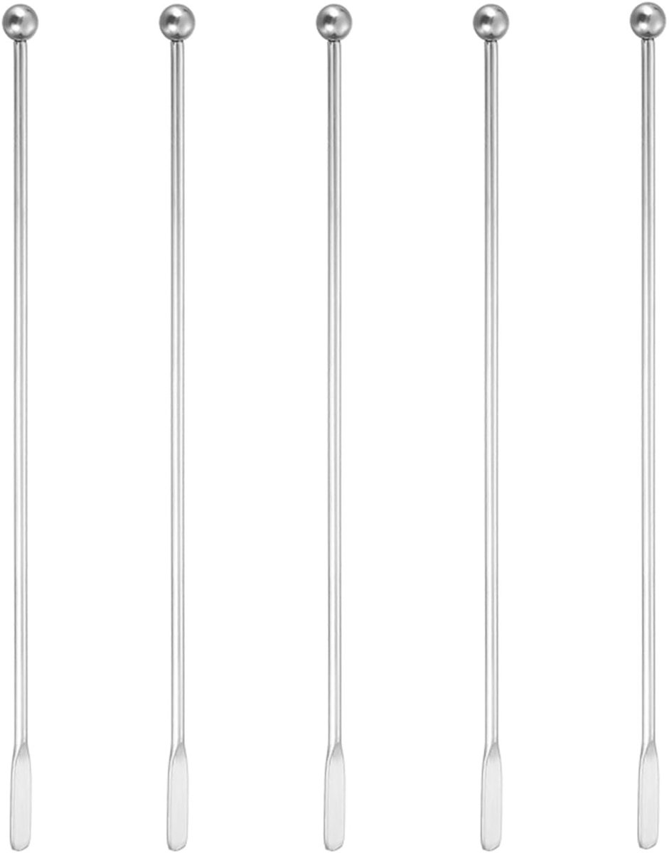 Seb3 - Cocktail Stirrers - Mixlepels - 5 Stuks - 19 cm - Perfect voor Cocktails - Geschikt voor Thuis en Horeca - Zilver