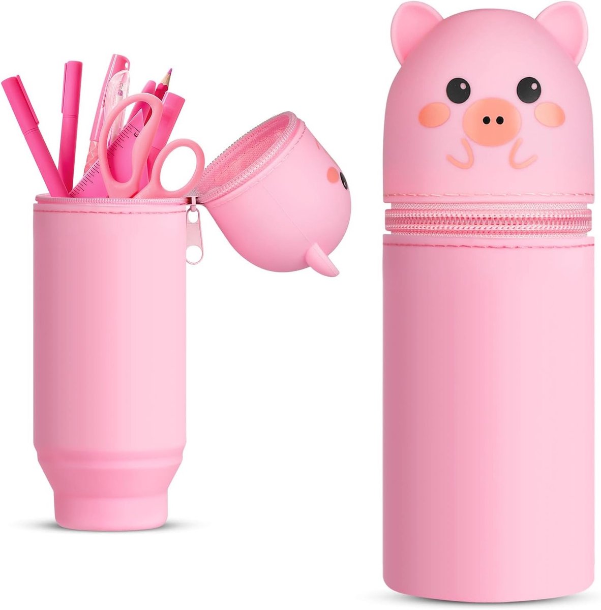 Zachte Siliconen Etui voor Potloden, Grote Capaciteit, 2-in-1 Design, Ideaal voor School en Kantoor, Roze Zipper Etui