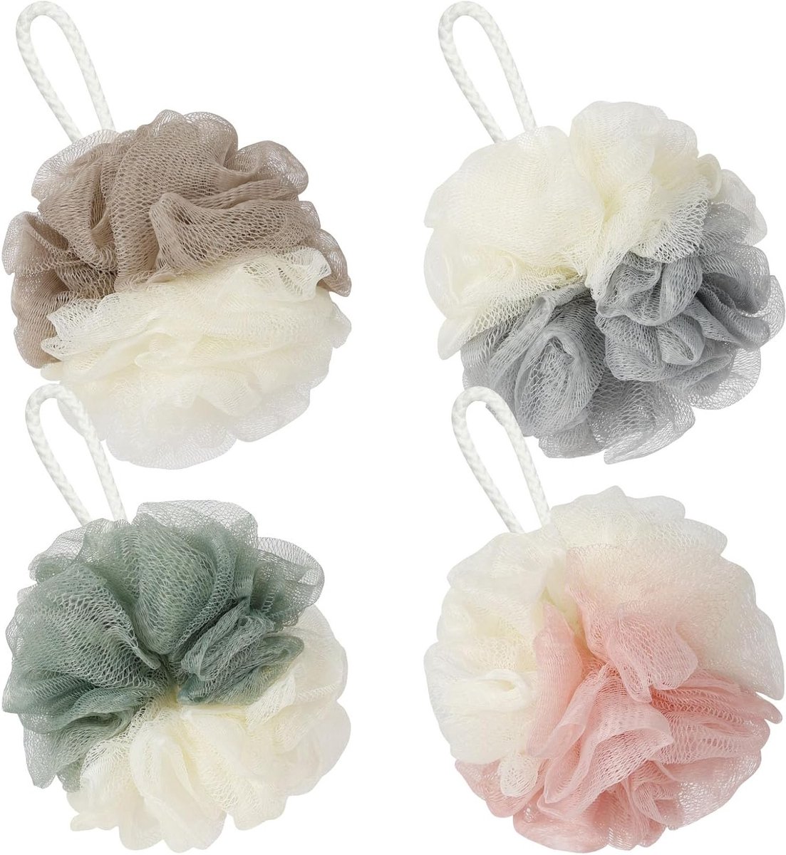 Zachte Douche Spons Set van 4, Exfoliërende Loofah Ballen, Mesh Bad Spons en Peeling Handschoen voor een Verfrissende Doucheervaring