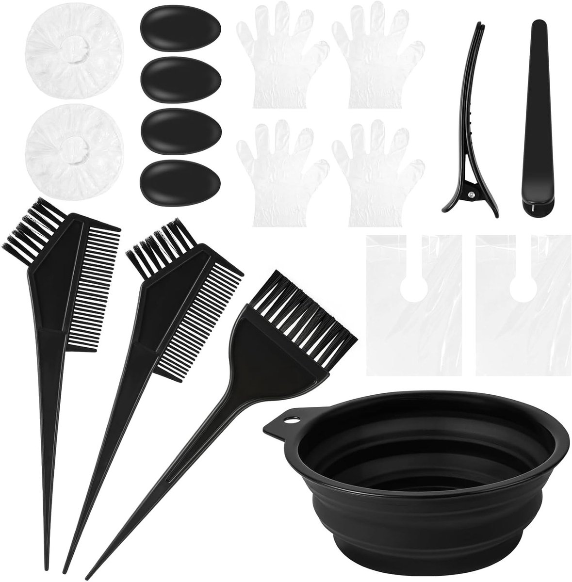 SnelShoppen - 18-Delige Haarverfset met Kleurkom, 2-in-1 Kleurenschaal, Oordopjes, Handschoenen, Haarclips voor Thuisgebruik en DIY Haarkleuring