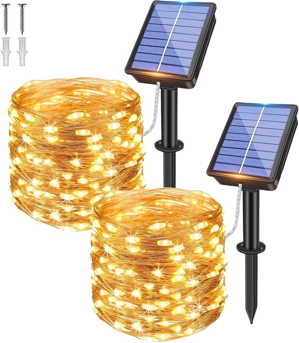 Lichtslinger op zonne-energie, 16 m met 160 LEDs, 8 verlichtingsmodi, weerbestendig voor tuin, balkon en kerstboom, warm wit verlichting