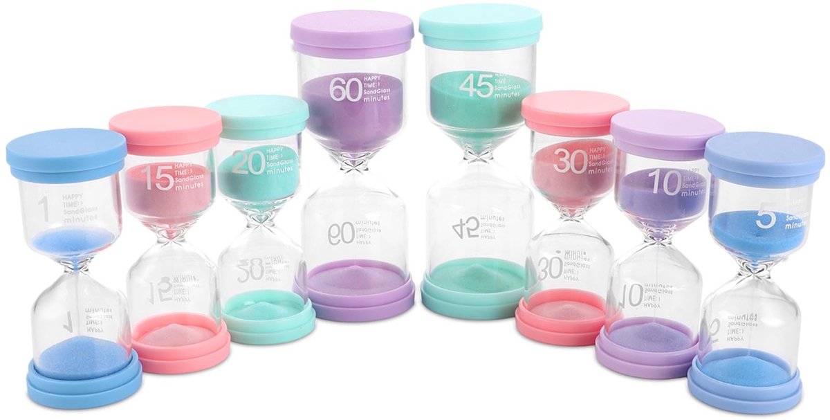 Seb3 - Zandloper Set - Kinderen - Decoratief - Macaron Kleur - Tijdmanagement - Perfect voor Keuken en Kantoor - 8 Stuks