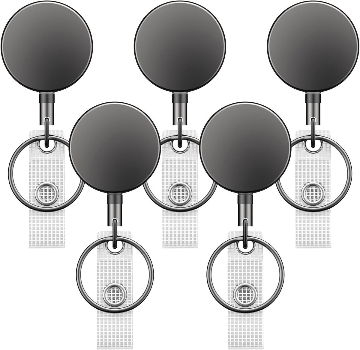 5 Stuks Zware Badge Reel, Retractable ID Clip, Premium ID Kaarthouder met Sleutelhanger en Riemclip voor Naam en Toegangspas