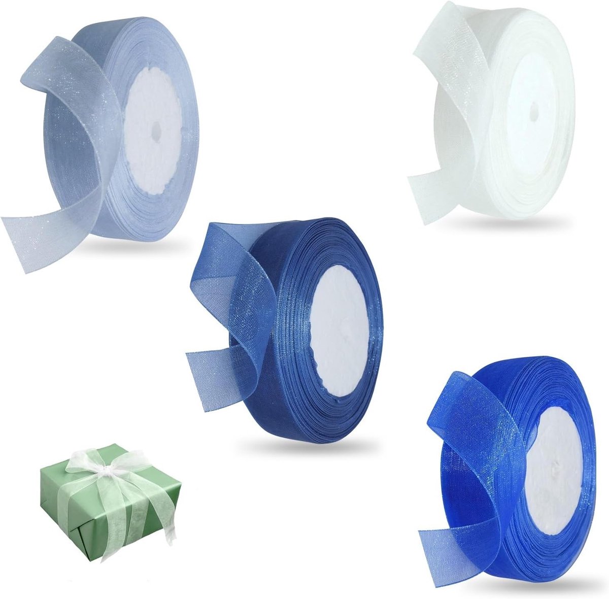 4 Rollen Organza Lint, 45 m × 20 mm, Versiering Lint voor Cadeaus, Bruiloft Decoratie, DIY Projecten en Feestelijke Gelegenheden