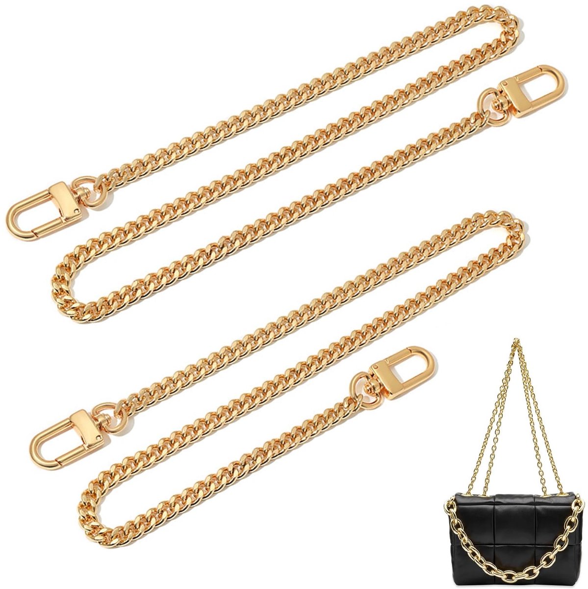 Seb2 - Bag Chain - Handtas Ketting - 2 Stuks - Goud - Schouderband - Pocket Chain - Veiligheidsbeugels - Geschikt voor Handtassen