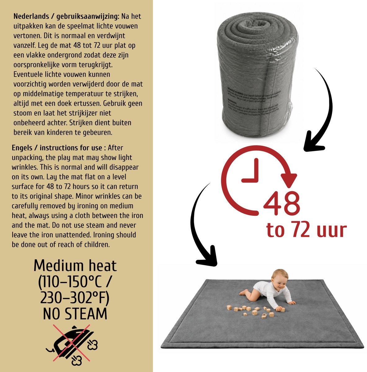 Roosly Speelmat Baby 150x200cm - Fluwelen Speelkleed met 3cm Traagschuim thumbnail 7