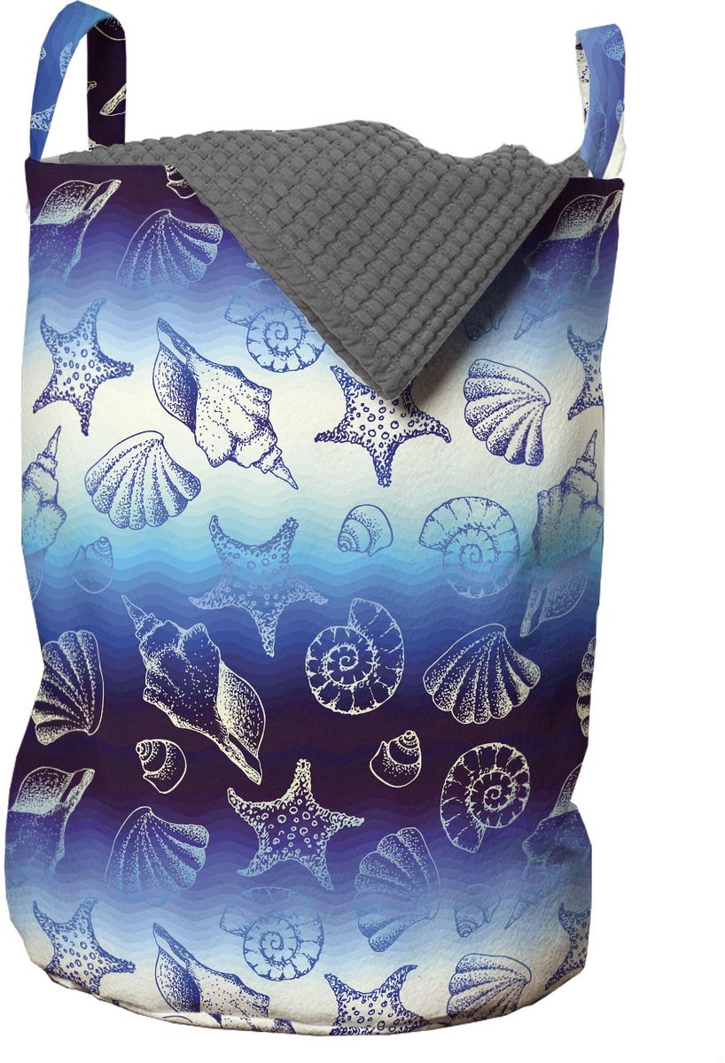ABAKUHAUS blauwe waterwaszak, zeesterrenschelpen, wasmand met handvaten, trekkoordsluiting voor wasserettes, donkerpaars blauw ivoor