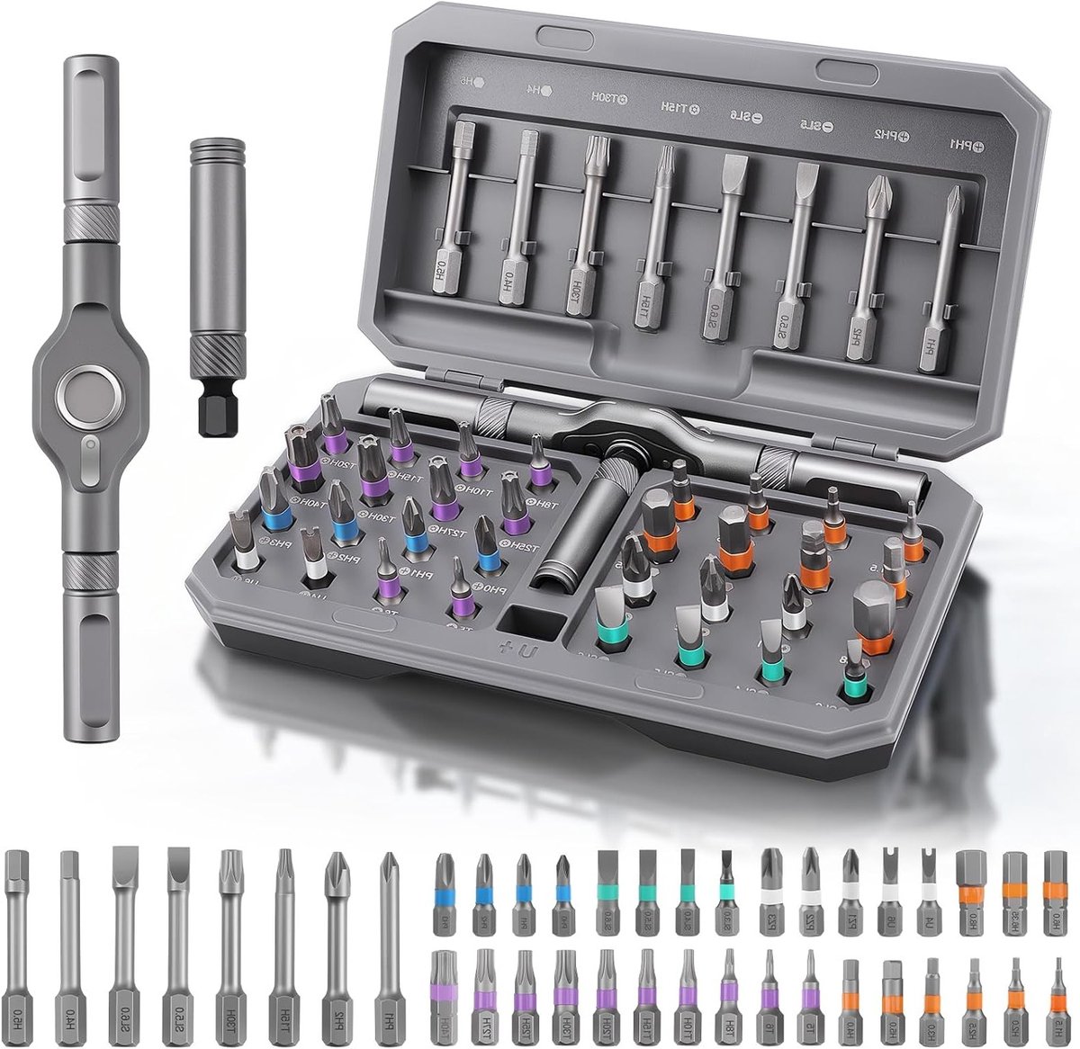 42-in-1 Magnetische Schroevendraaierset met Afneembare T-Handgreep, DIY Gereedschapset voor Fietsen en Reparaties, Inclusief Opbergdoos en Diverse Bits