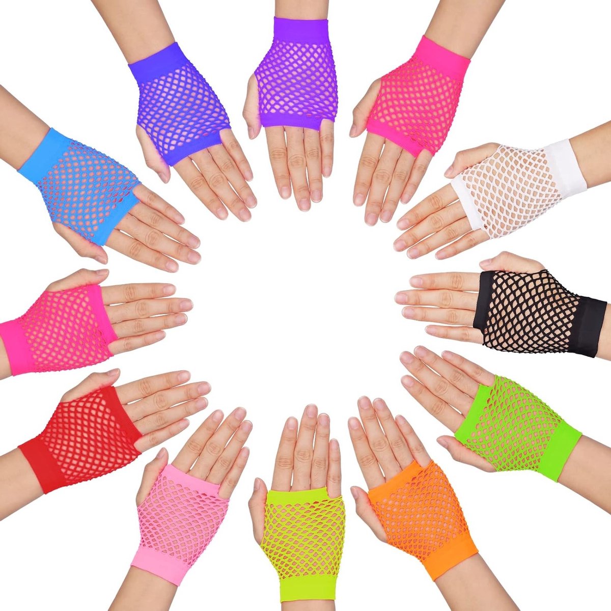 Neon Party Handschoenen - 12 Paar Vingerloze Verlichting, Kleurrijke Accessoires voor Feestjes en Carnaval