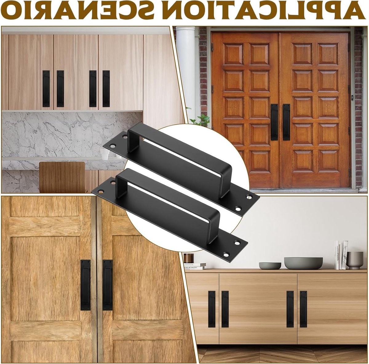 Zwart 6-delige Set Schuifdeurgrepen voor Buiten, Ideaal voor Kasten, Garages en Tuinen (200mm)