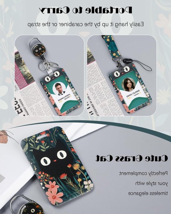 Stijlvolle Badgehouder met Kattenpatroon, Retractable Reel en Afneembare Lanyard voor Kantoor en Onderwijs van Merkloos — afbeelding 2