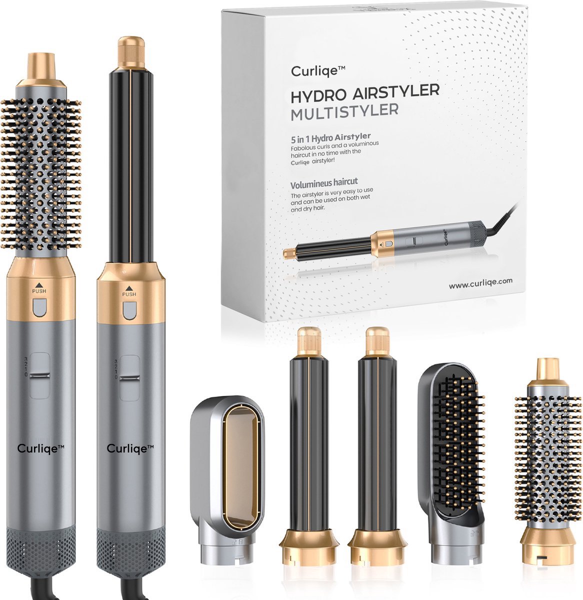 Curliqe™ Föhnborstel - Airstyler - Krulborstel - Krultangen - 5 in 1 Multistyler - Grijs Goud