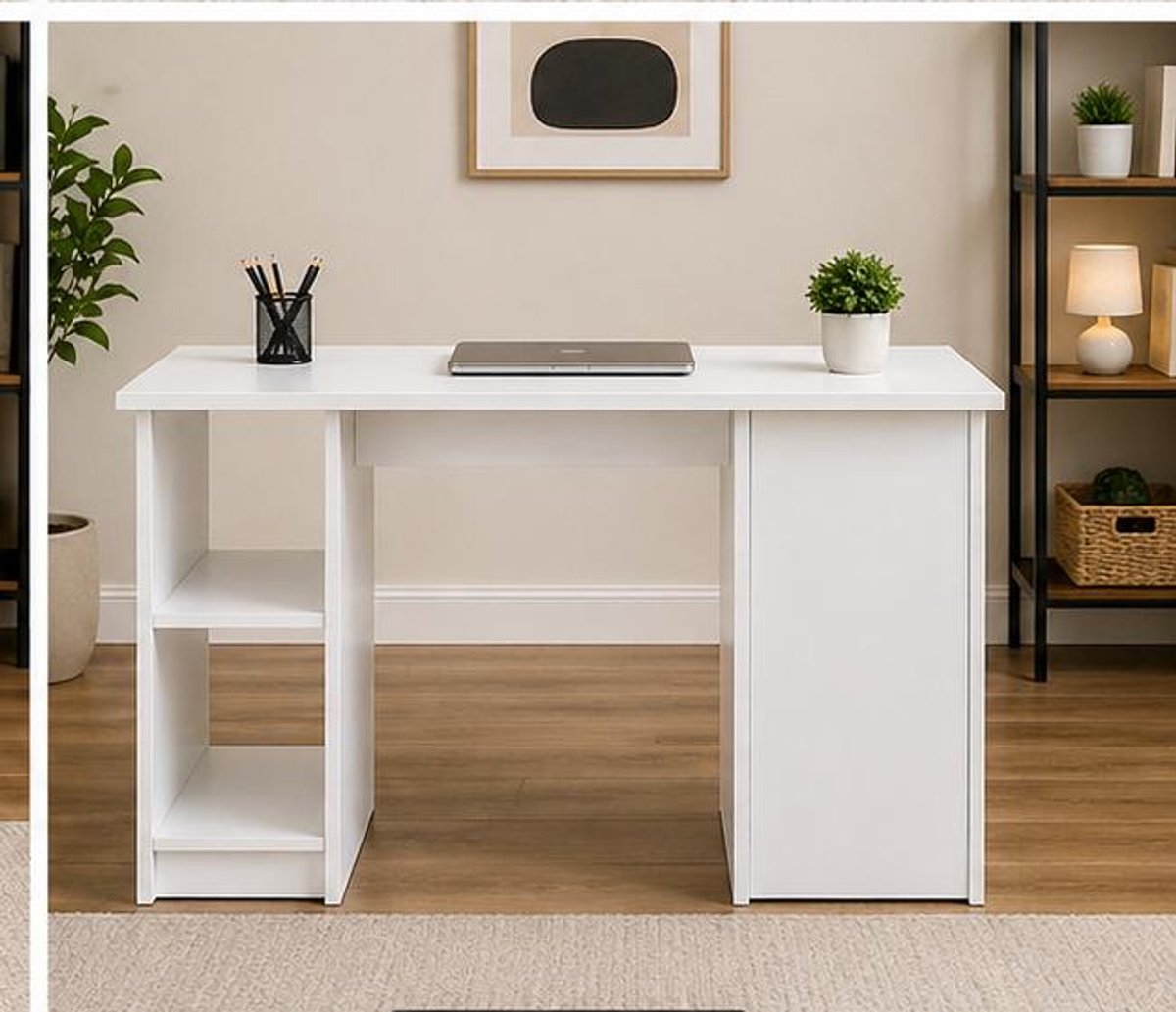 Bureau met 3 Lades en 3 Opbergvakken 120x49x72 cm – Compact Computerbureau met Opbergruimte, Flexibele Montage Links/Rechts, Modern Design – Wit/Grijs – Vermissen