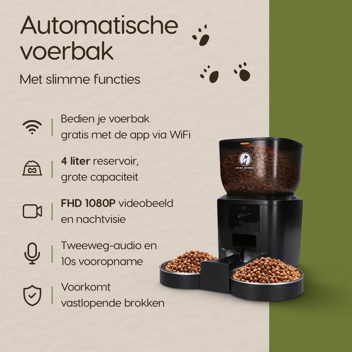 Afbeelding 3 van Prime AnimalZ Automatische Voerbak Dubbel met stoomborstel voor kat en hond - Voerautomaat Dispenser - voerbak kat Enkel en dubbel - met Camera - Full HD 1080P Camera met night vision - Two-way Audio - 4L- Zwart