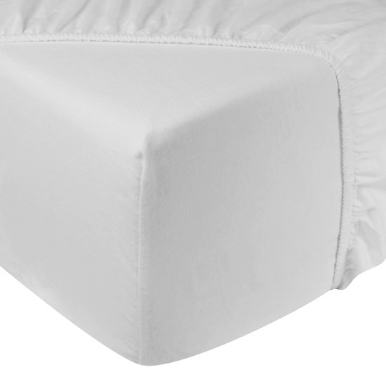DoubleDry Drap-Housse Flanelle 180x200 cm Lits-Jumeaux - 100% Coton Doux - Élastique tout autour - blanc