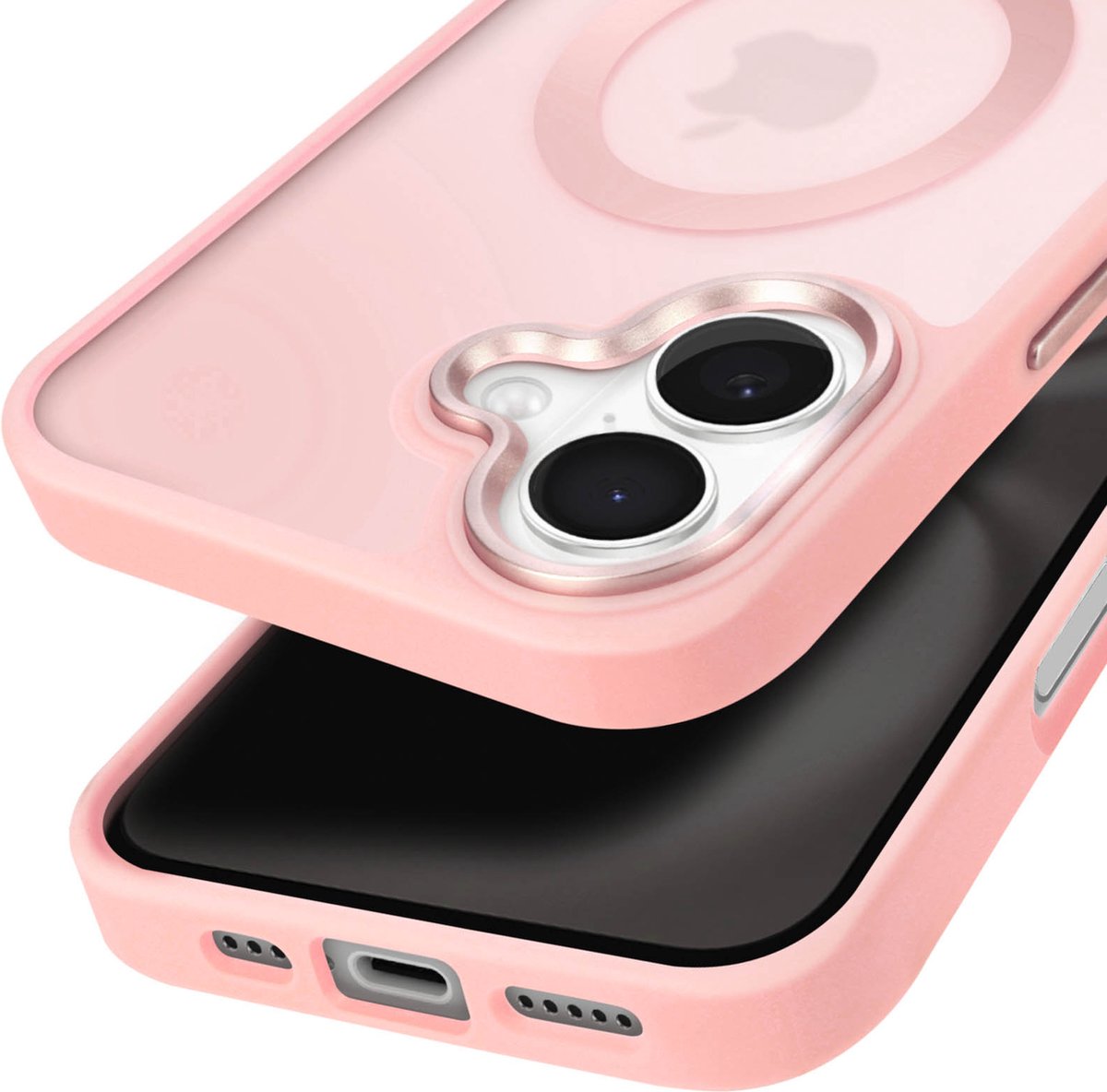 Avizar Hoesje MagSafe Geschikt voor Apple iPhone 16 Plus Matte achterkant frosted, Roze