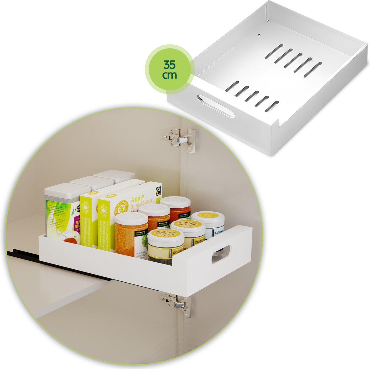 Keukenkast organizer ladesysteem - Gootsteenkast Organizer - Schuiflade Keukenkast Wit - Uitschuifbare Lade Maken 35 CM