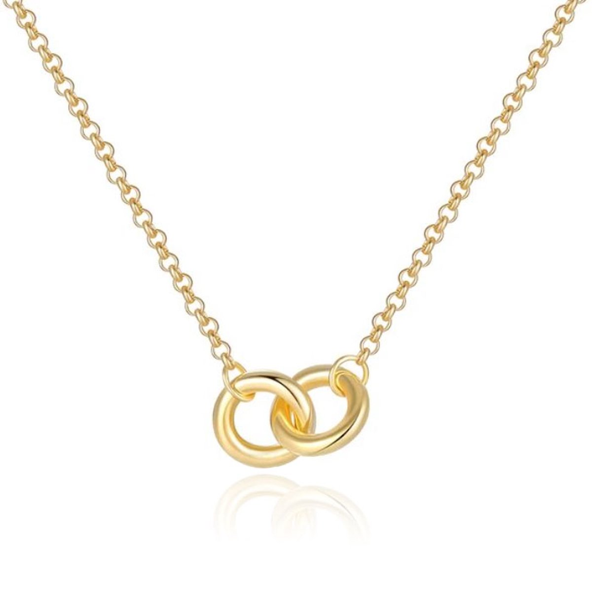 Elenza Goudkleurige Ketting met Twee Verweven Cirkelvormen in 925 Sterling Zilver