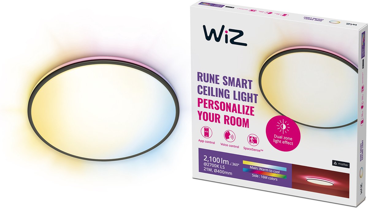 WiZ Plafondlamp Rune - Gekleurd en wit licht - zwart
