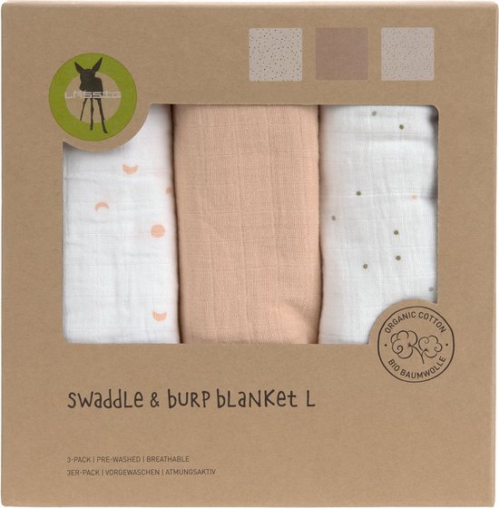 Lässig Hydrofiele luier swaddle doek 3 stuks 85 x 85 cm - Moon peach van Lässig — afbeelding 4