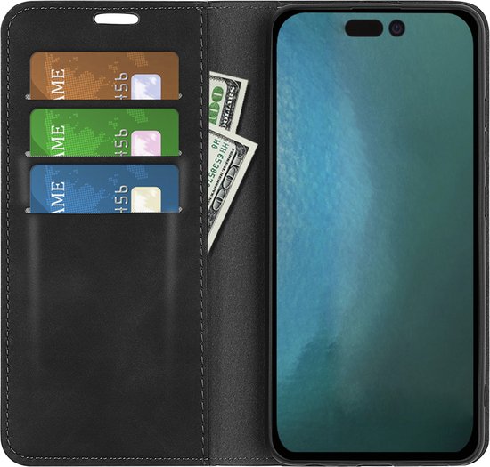 Coque pour iPhone 14 - Bookcase portefeuille de Luxe (fermeture magnétique) - Zwart - Étui pour téléphone portable - Étui de téléphone adapté pour iPhone 14
