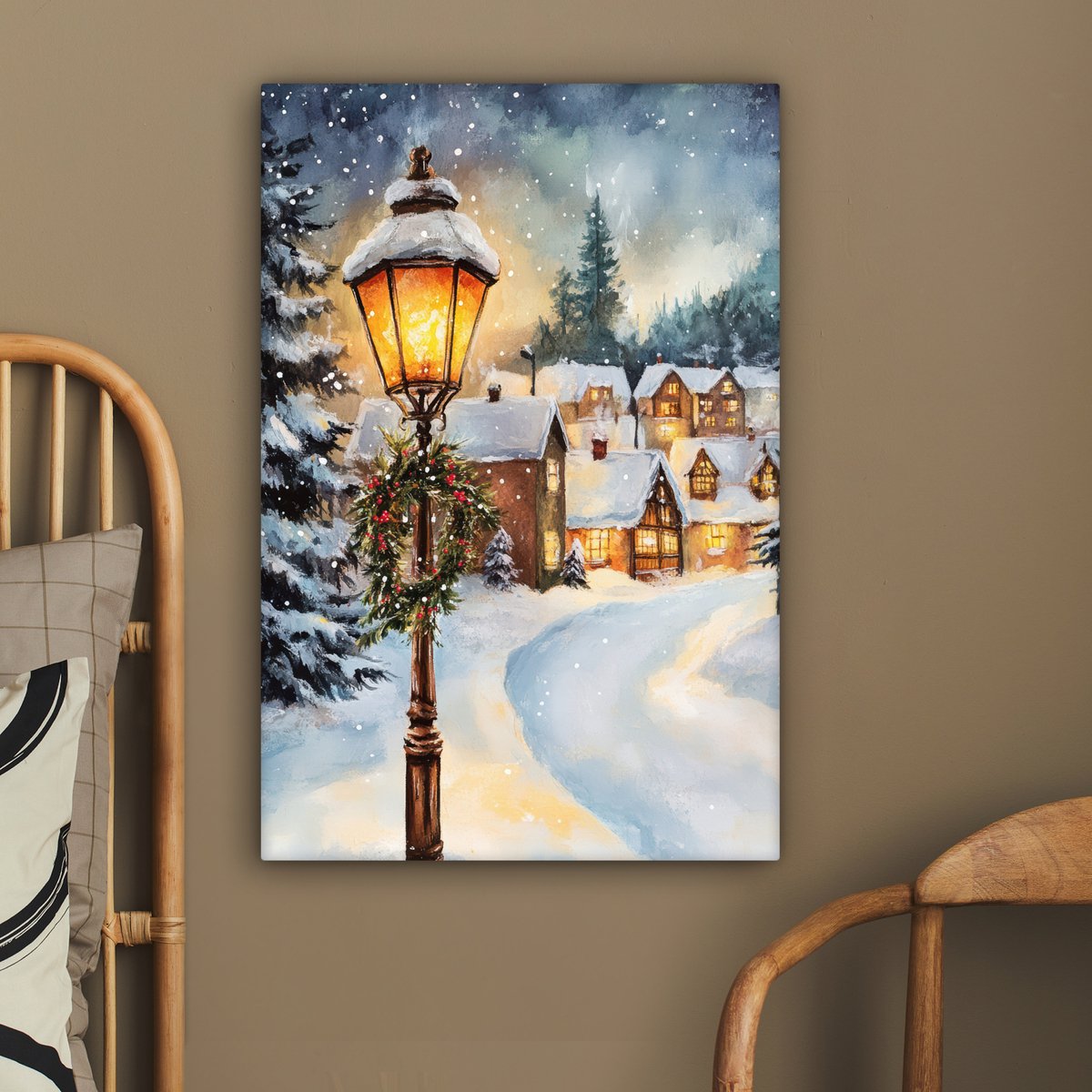 Canvas schilderij 60x90 cm - Wanddecoratie Kerstdorp - Huizen - Sneeuw - Kerst - Muurdecoratie woonkamer - Slaapkamer decoratie - Kamer accessoires - Schilderijen op canvas - Kerstdecoratie voor binnen - Kerstversiering - Kerstmis versiering – foto 6