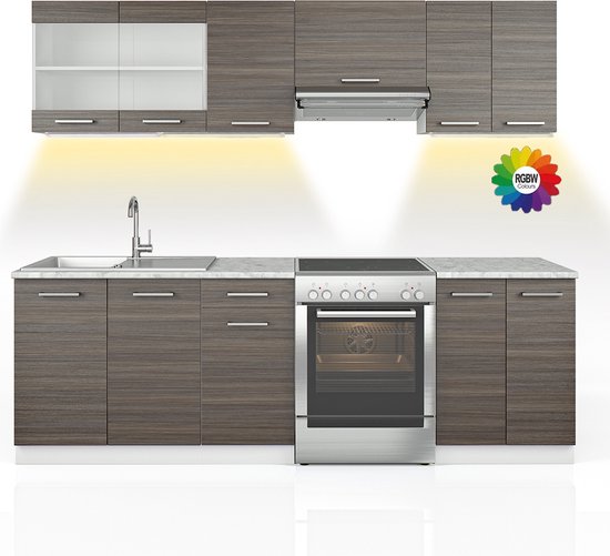 Foto: Vicco raul keukenblok 240 cm wb marmer met led strip edel grijs wit