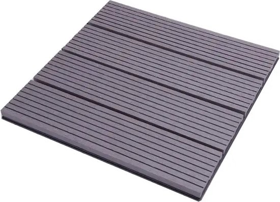 SUBTLETY 3 m² WPC terrastegels, 6 stuks, houtlook, balkontegels, 30 x 60 cm, kliktegelset met drainagerooster, kunststof tuintegels, vloertegels voor tuin, terras, balkon, vijver (antraciet