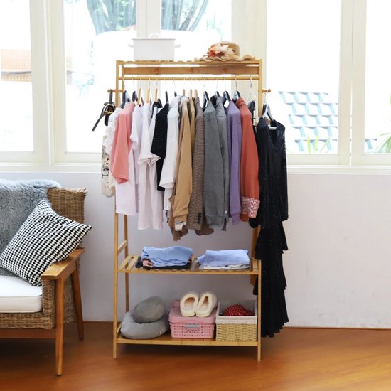 Trovado Kledingrek Bamboe - Kleding rek met planken - Garderobe rek ...