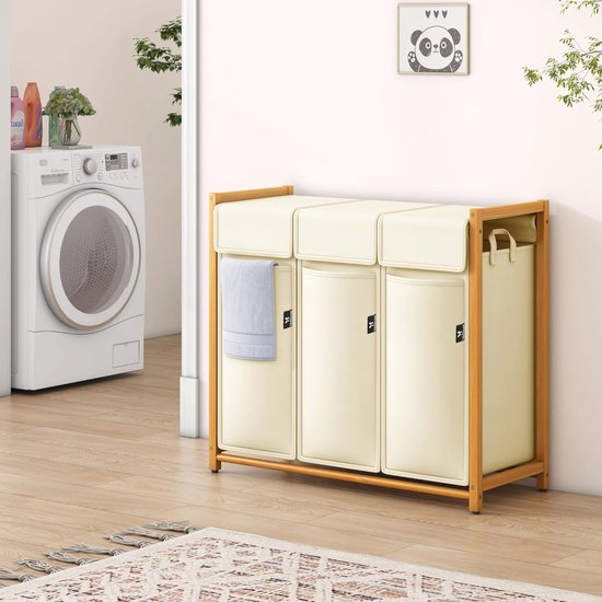 PANA® ECO bamboe wasmand met deksel (150 L) • Wasbox met uitneembare waszak • opvouwbare wasverzamelaar • badkamer wasmand • 100% bamboe • Kleur: Natuur (40x60x63 cm