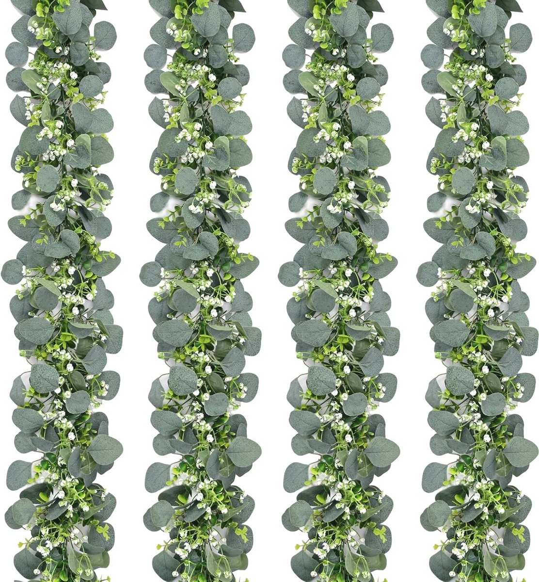 Eucalyptus Slinger - 4 Stuks Groene Kunstplant met Bloemen voor Tafel en Decoratie