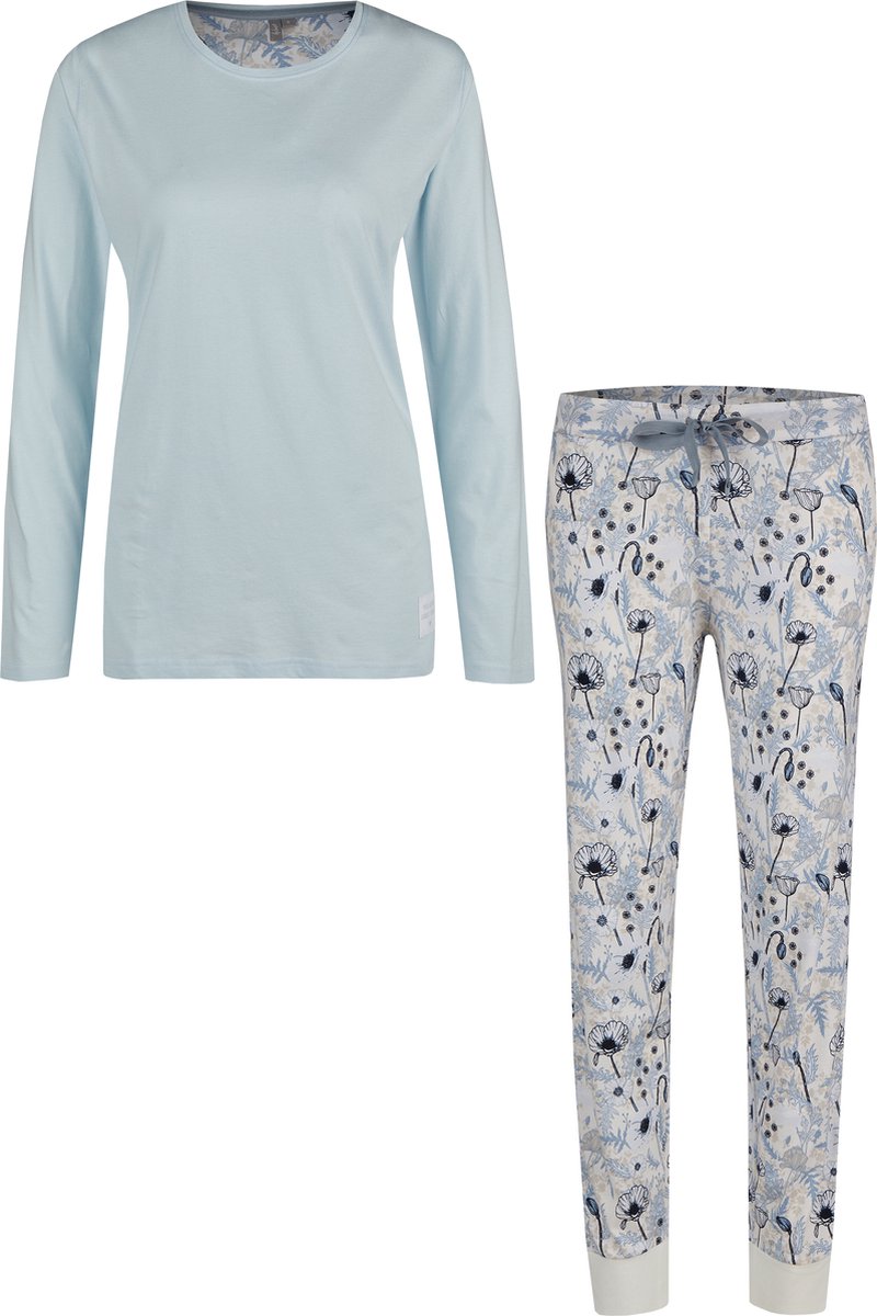 By Louise Dames Pyjama Set Jersey Katoen Gebloemd Lichtblauw