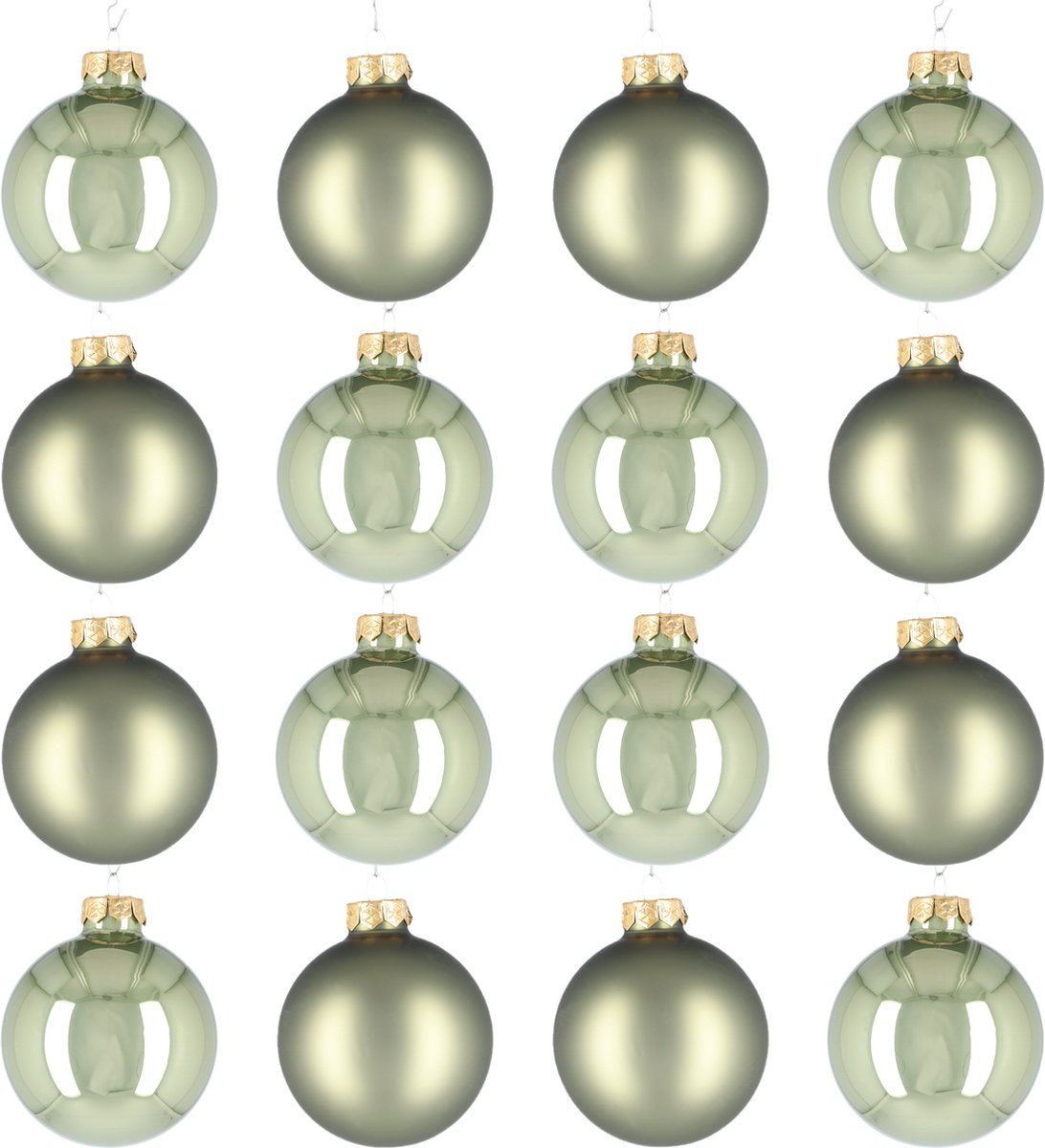 Glazen kerstballen - Set van 16 stuks/80mm - Luxe kerst decoratie - Sfeervolle kerstversiering voor in de kerstboom - Glas - Granite Green - Groen