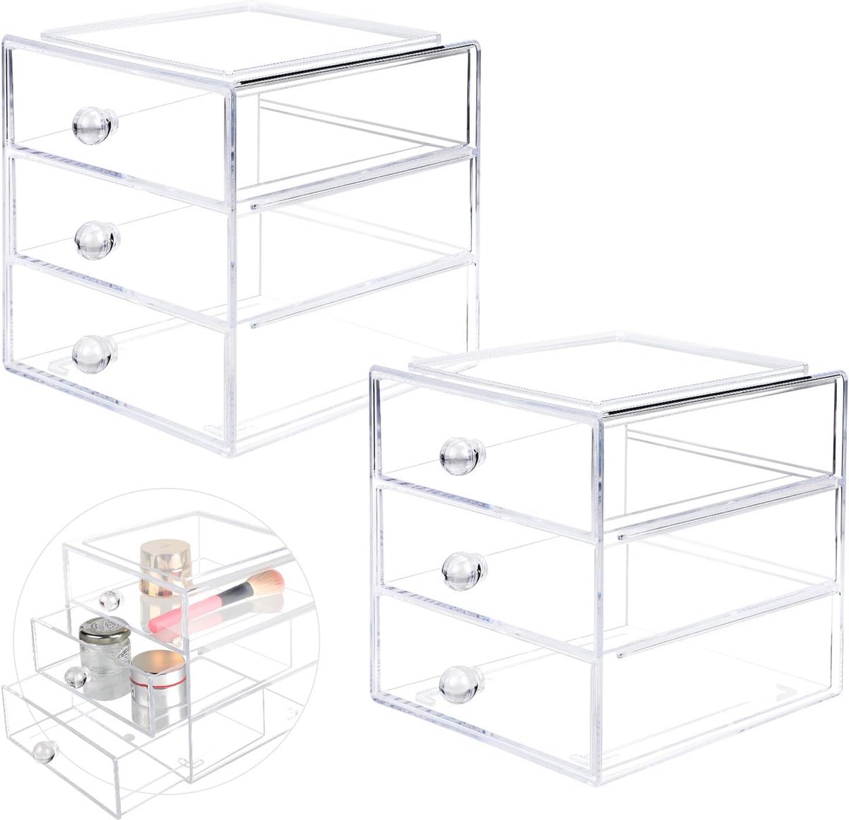 Goedkoopste 3-laagse Acryl Make-up Organisator - Stapelbare Cosmetica Vitrines met Handvat voor Lippenstift