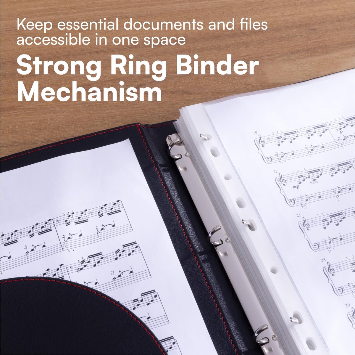 H&S A4 Portfolio Map met Ringband Mechanisme - met 40 Plastic A4 Document Vakken - Zwart Kunstleer Conferentiemap