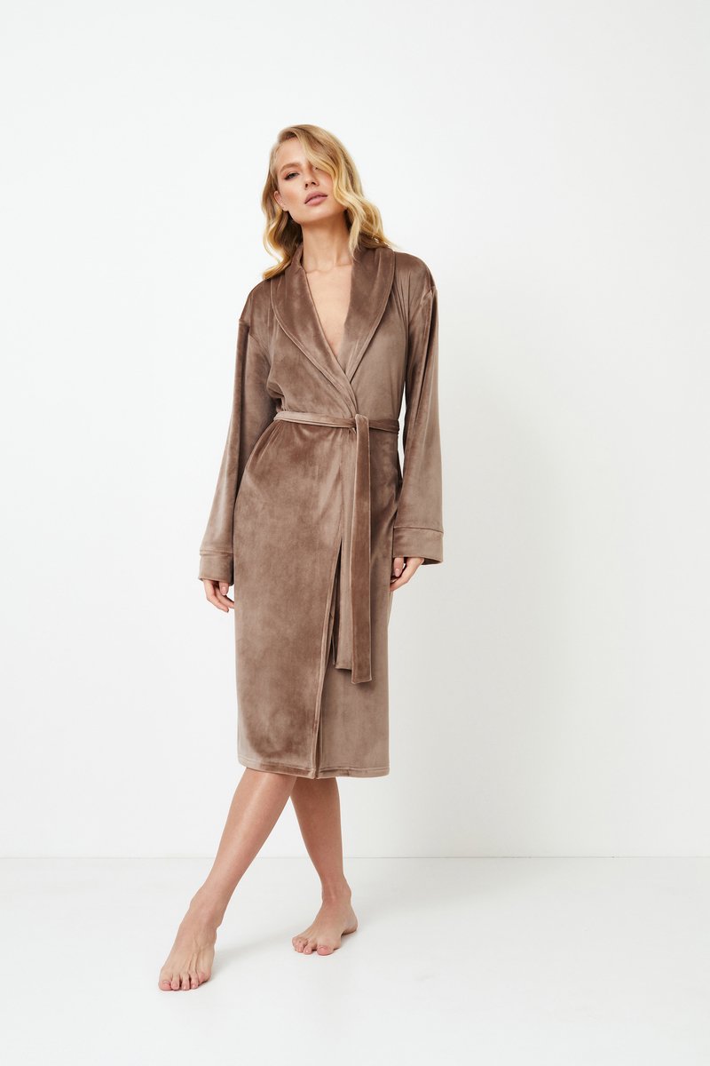 Dames badjas Choco-ochtendjas-sjaalkraag-bruin-maat XXL