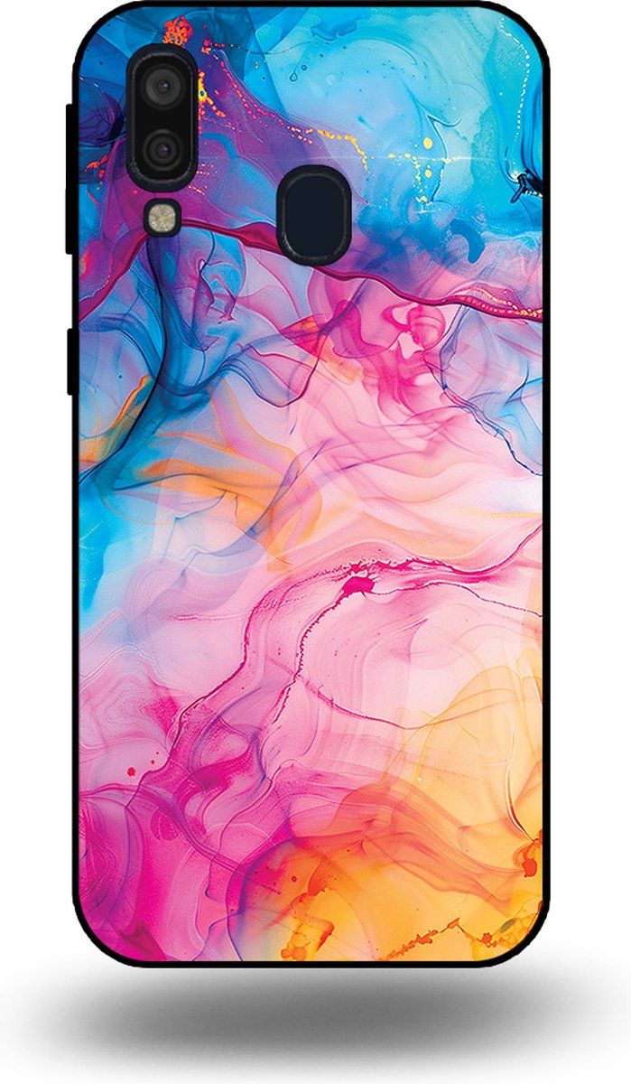 Smartphonica Telefoonhoesje Geschikt voor Samsung Galaxy A40 met Regenboog Acryl Marmer Opdruk - TPU Backcover Case Rainbow Acrylic Marble Design geschikt voor Samsung Galaxy A40