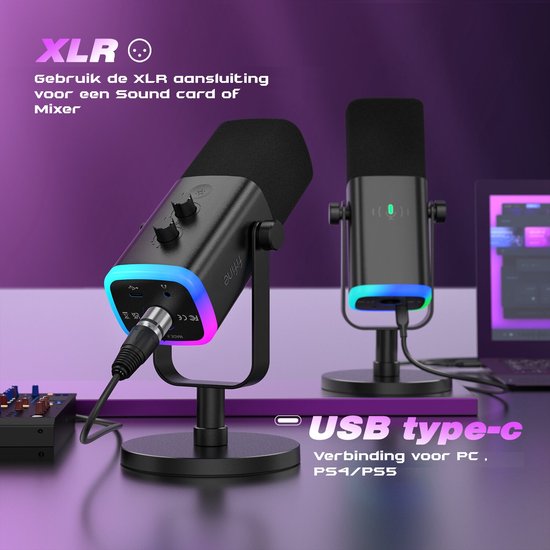 Fifine AM8 - Microphone de streaming USB RVB avec suppression du bruit - Gaming - Podcast - PS5 / PS4 / PC / MAC / Windows - Bouton Touch Mute - Filtre anti-pop