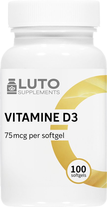 Vitamine D3 - 3000IU / 75 mcg - 100 Softgels - Ondersteunt het immuunsysteem - LUTO Supplements