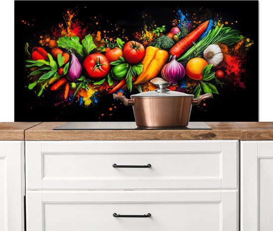 Crédence de Cuisinière en Aluminium 120x60 cm - Légumes - Alimentation - Herbes - Graffiti - Cuisine - Écran Pare-éclaboussures pour Plaque de Cuisson - Protection Murale