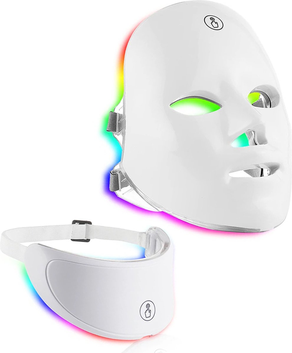 Comnox - LED Gezichtsmasker en Nek Masker - 7 Kleuren Lichttherapie - Huidverjonging, Anti-acne en Rimpelverzorging