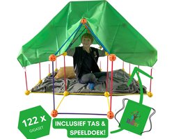 KidZzz® Gigafort – Fort bouwen & Hut bouwen – 122 Onderdelen – Extra Stevige Lange Stokken (42,5 cm) – Inclusief Glow in the Dark, Groot Doek & Opbergtas – Montessori & STEM Speelgoed – Binnen & Buiten spelen